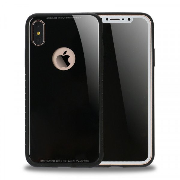 Wholesale iPhone XS / X Design Tempered Glass Hybrid Case (Black)